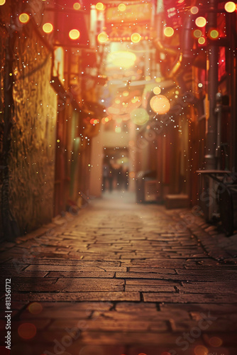 Urban street background for poster  cinematic lighting  night scene  bokeh 