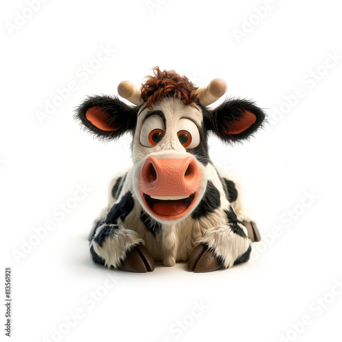 Toy Cow Lying Down on White Background
