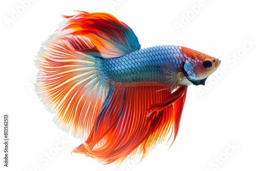 Elegant Siamese fighting fish photo on white isolated background