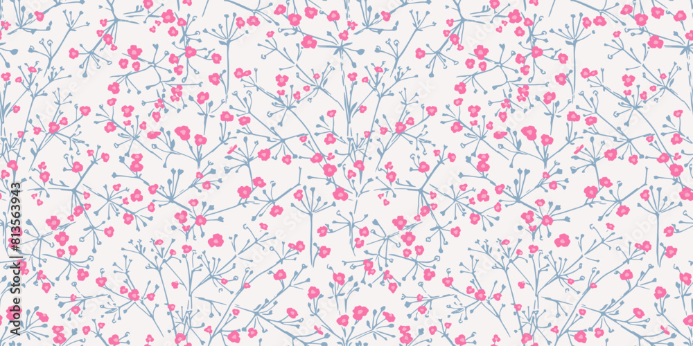 Vector hand drawn sketch small flowers with branches intertwined in a seamless pattern on a light background. Cute tiny floral stems printing. Template for designs, textile, surface design, fabric Vector hand drawn sketch small flowers with branches intertwined in a seamless pattern on a light background. Cute tiny floral stems printing. Template for designs, textile, surface design, fabric