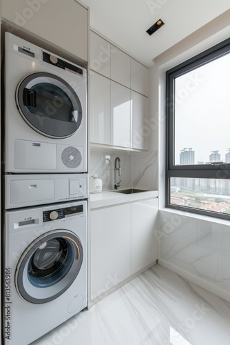 Wallpaper Mural A small kitchen with a white washer and dryer Torontodigital.ca