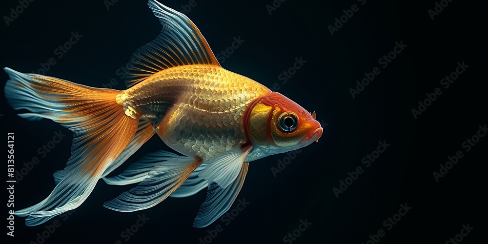 Elegant goldfish with flowing fins on a black background Elegant goldfish with flowing fins on a black background