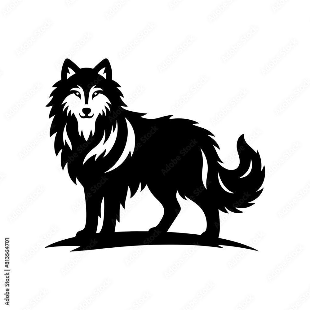 Fototapeta premium Silent Hunter: Vector Wolf Silhouette Capturing the Essence of the Night- Minimalist Wolf Vector- Wolf Illustration.