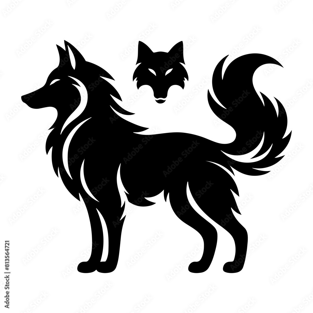 Fototapeta premium Silent Hunter: Vector Wolf Silhouette Capturing the Essence of the Night- Minimalist Wolf Vector- Wolf Illustration.