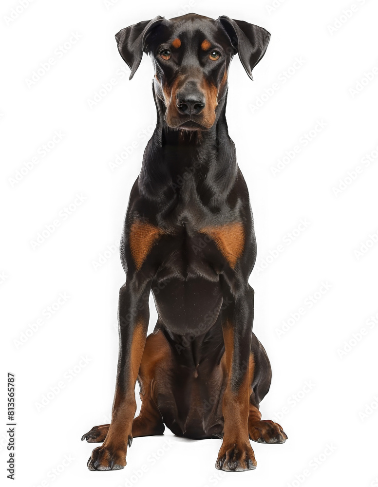 Doberman sitting. black dog breed. Doberman sitting. black dog breed.