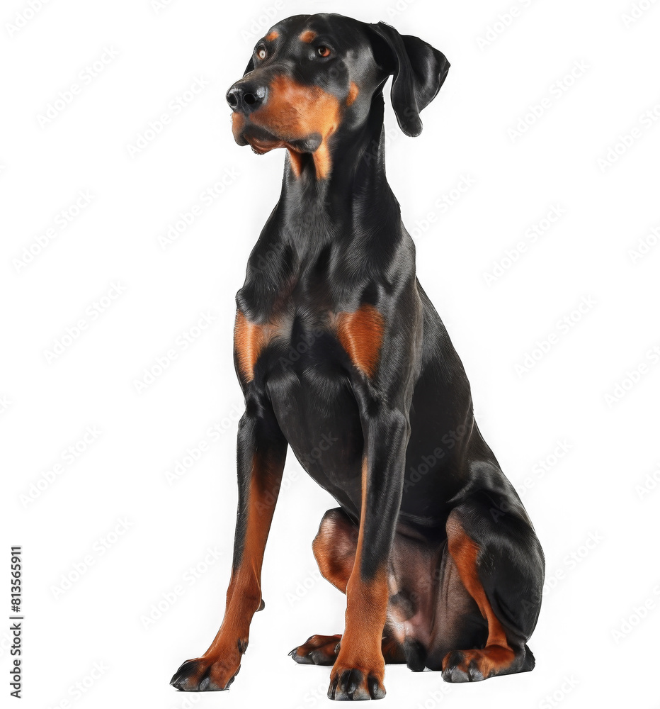 Doberman sitting. black dog breed. Doberman sitting. black dog breed.