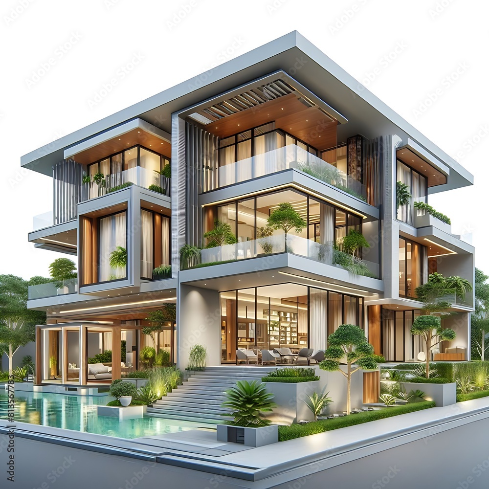 modern residential building isolated on white background. modern residential building isolated on white background.
