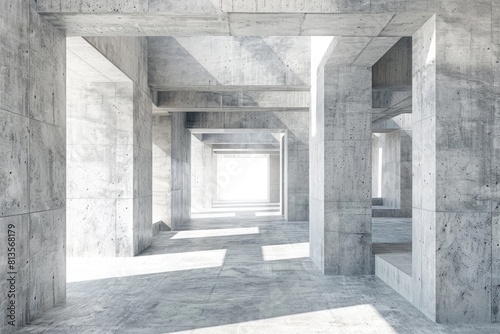 Abstract architecture background, empty concrete interior with light from window