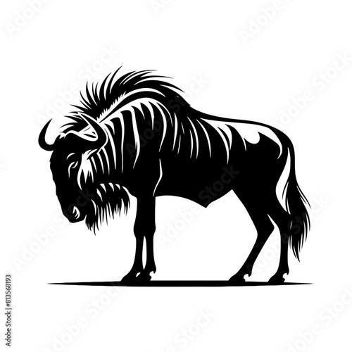 Minimalist Vector Wildebeest Silhouette Evoking Serene Savannah Scenes- Wildebeest Illustration.