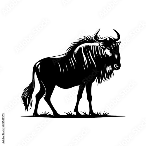 Minimalist Vector Wildebeest Silhouette Evoking Serene Savannah Scenes- Wildebeest Illustration.