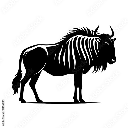 Minimalist Vector Wildebeest Silhouette Evoking Serene Savannah Scenes- Wildebeest Illustration.
