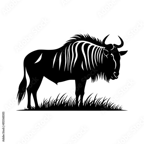 Minimalist Vector Wildebeest Silhouette Evoking Serene Savannah Scenes- Wildebeest Illustration.