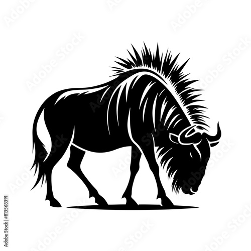 Minimalist Vector Wildebeest Silhouette Evoking Serene Savannah Scenes- Wildebeest Illustration.