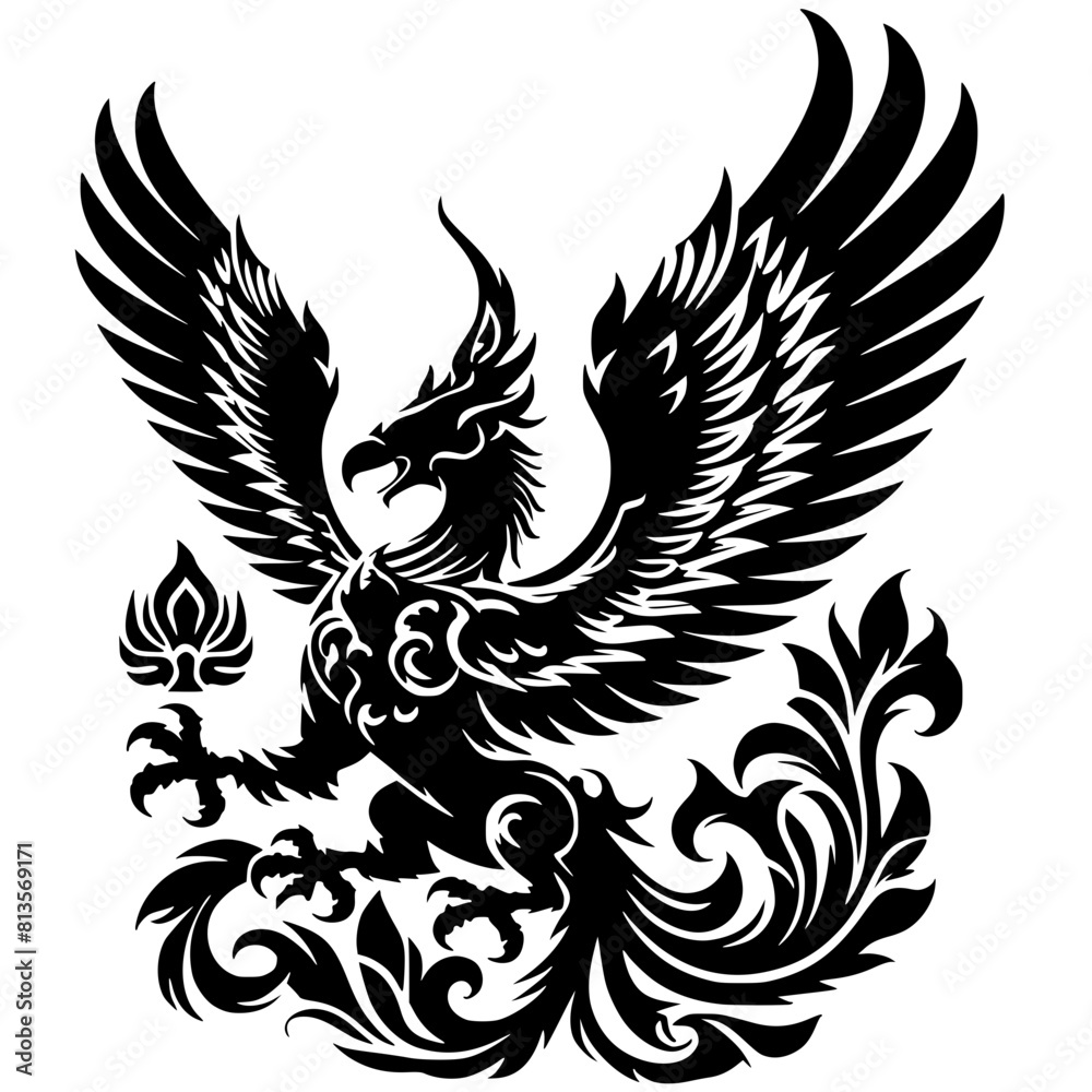 Obraz premium Silhouette of an eagle flapping its wings