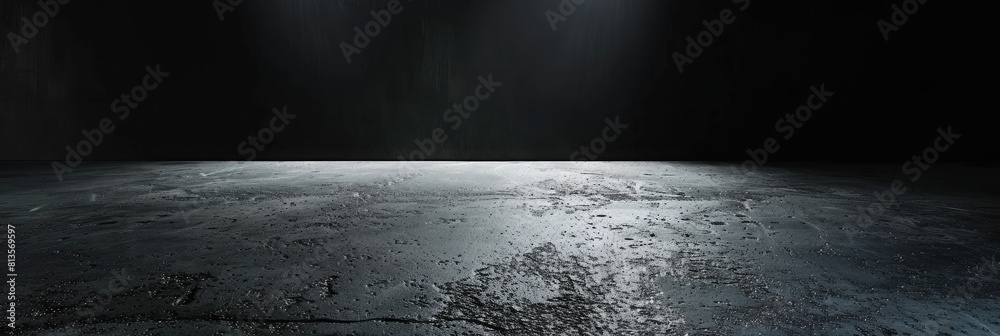 Obraz premium Spotlight in a dark room with concrete floor and brick wall. Dark room with spotlight. Spotlight effect