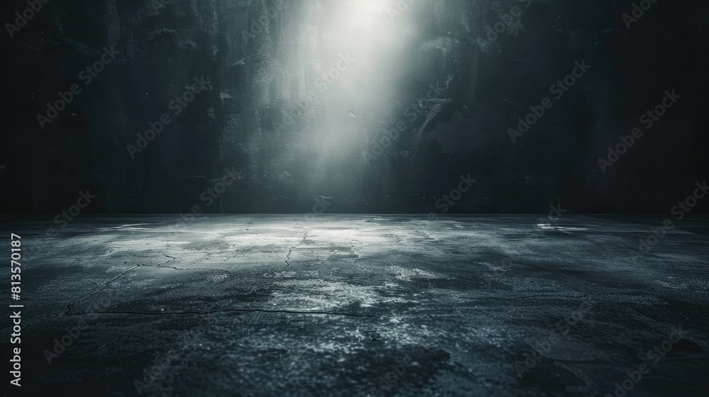 Spotlight in a dark room with concrete floor and brick wall. Dark room with spotlight. Spotlight effect Spotlight in a dark room with concrete floor and brick wall. Dark room with spotlight. Spotlight effect