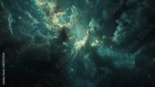 Blue glowing high-energy plasma lightning in space, computer generated abstract background, Abstract fractal patterns and shapes, Infinite universe, Stars of a planet and galaxy in a free space 