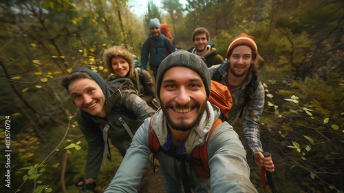 Friends Hiking Forest Background, Selfie Shot, Stock, photography © Christopher