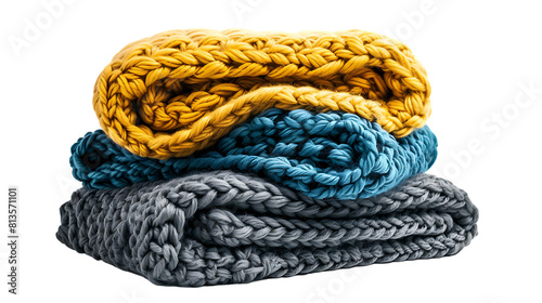 Chunky knit blankets folded isolated on transparent background 