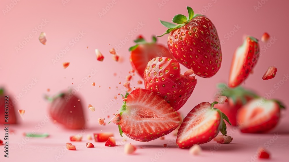 Strawberry falls down from above in the advertisement image. Strawberry falls down from above in the advertisement image.