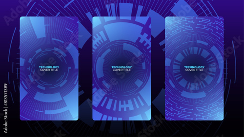 Set of Three Technology-Themed Cover Images with Circular Designs