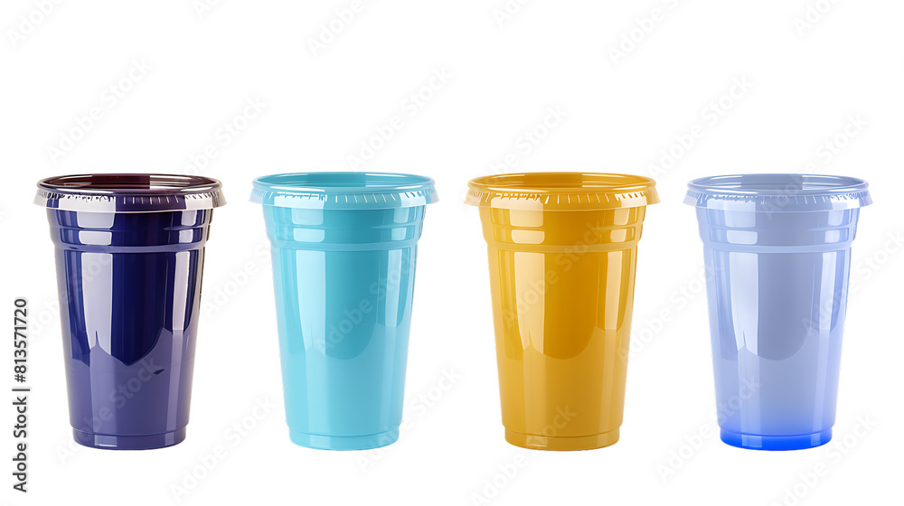 Collage with plastic cup isolated on transparent background Collage with plastic cup isolated on transparent background