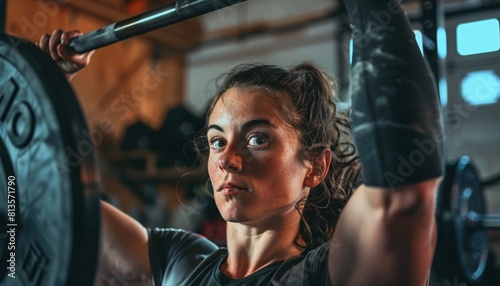 Feel the raw power and determination radiating from this image of a thirty-year-old powerlifter effortlessly lifting a heavy bar photo