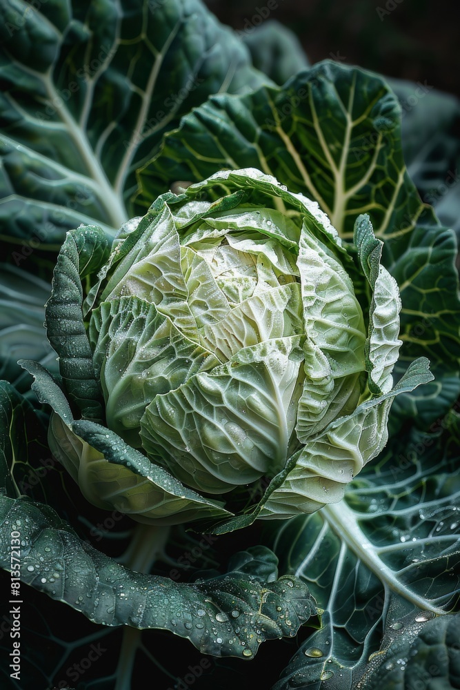 Fototapeta premium Cabbage head plant. Generative AI.