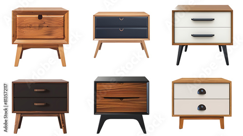 Collection of stylish bedside tables isolated on transparent background 