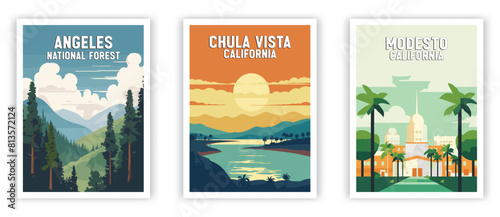 Angeles, Chula Vista, Modesto Illustration Art. Travel Poster Wall Art. Minimalist Vector art photo