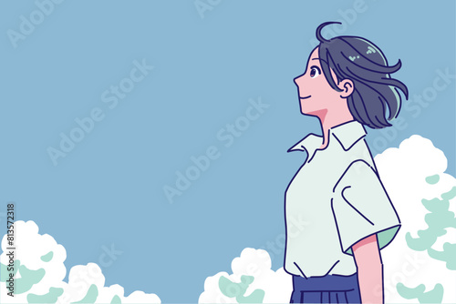 夏に向かってやる気のある笑顔の女子学生