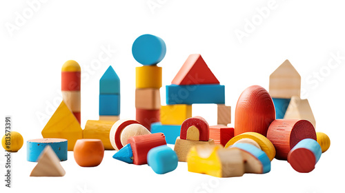 Colorful wooden toys isolated on transparent background