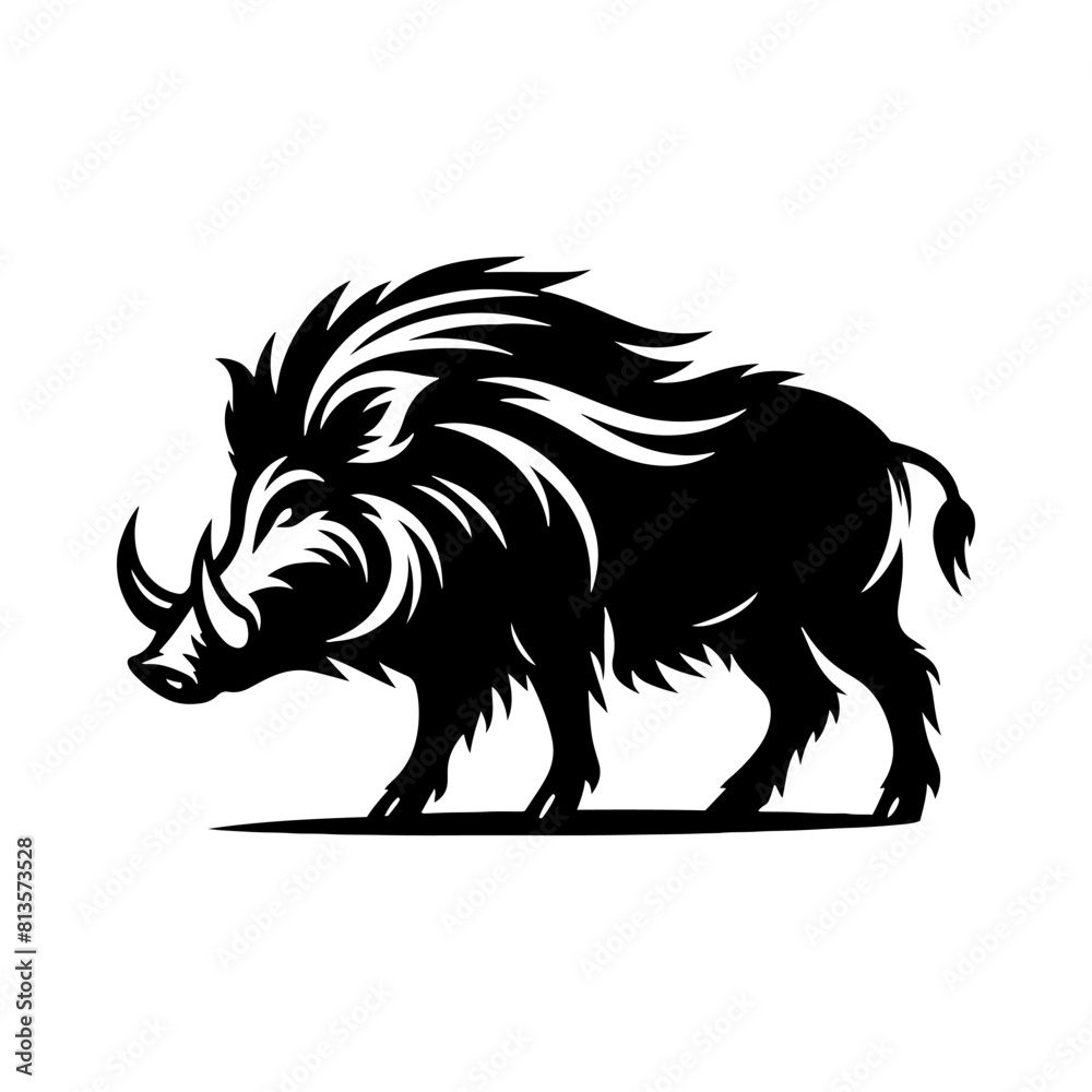 Fototapeta premium Wild Rush: Vector Wild Boar Silhouette Capturing the Spirit of Untamed Ferocity- Wild Boar Illustration- Minimalist Wild Boar Vector.