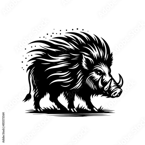 Wild Rush: Vector Wild Boar Silhouette Capturing the Spirit of Untamed Ferocity- Wild Boar Illustration- Minimalist Wild Boar Vector.