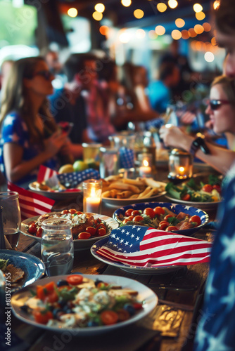 the restaurant is dressed in American flags during the celebration of American Independence Day.