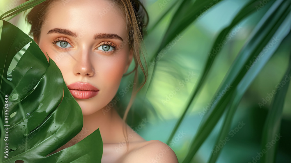 a woman with green eyes and blue eyes