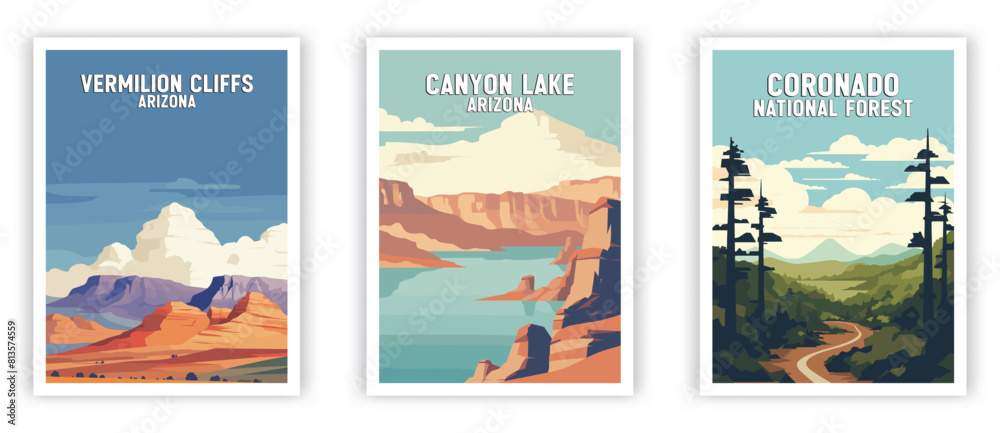 Vermilion Cliffs, Canyon Lake, Coronado Illustration Art. Travel Poster Wall Art. Minimalist Vector art