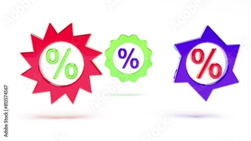Color glass Percentage emblem rotate on white bg 4k