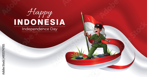 Indonesian Heroes Day background with modern red white waving design photo