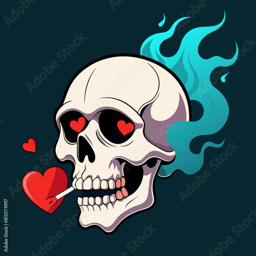 Hauntingly beautiful image of a skull releasing delicate heart-shaped smoke from its hollow eye sockets