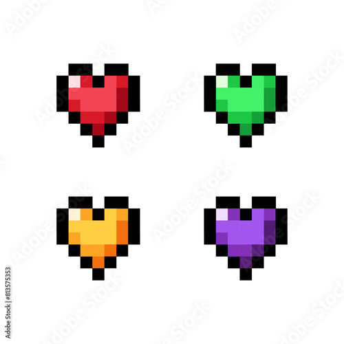 Set pixel colorful love icon design. 8 bit heart. Arcade game symbol. Pixel heart.