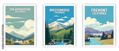 San Bernardino, Breckenridge, Fremont Illustration Art. Travel Poster Wall Art. Minimalist Vector art