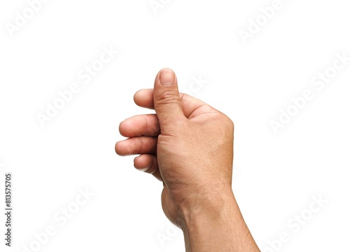 Male hands gesture holding cards or business cards. Some types of documents Identification card or passport Or do a mini heart pose. Isolated on a white background.