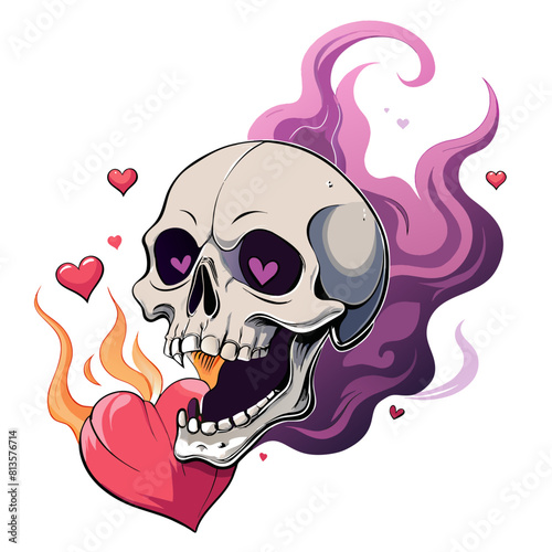 Hauntingly beautiful image of a skull releasing delicate heart-shaped smoke from its hollow eye sockets