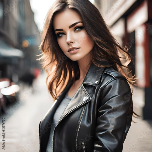 Mysterious Figure in Urban Style: Leather Jacket and City Vibes photo