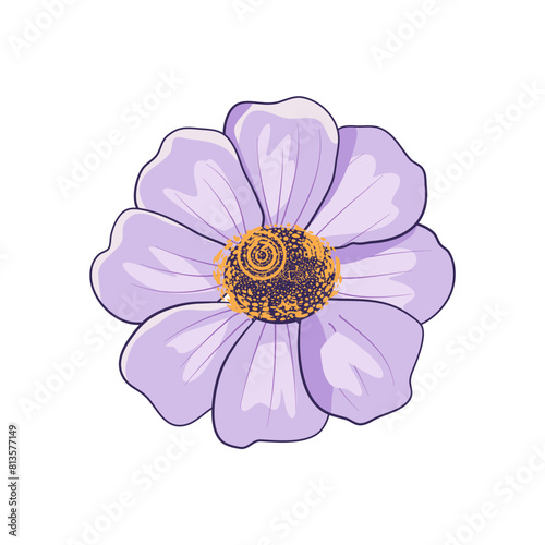 Beautiful purple flower isolated on white background. Hand drawn vector illustration.