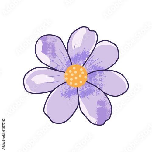 Beautiful purple flower isolated on white background. Hand drawn vector illustration.