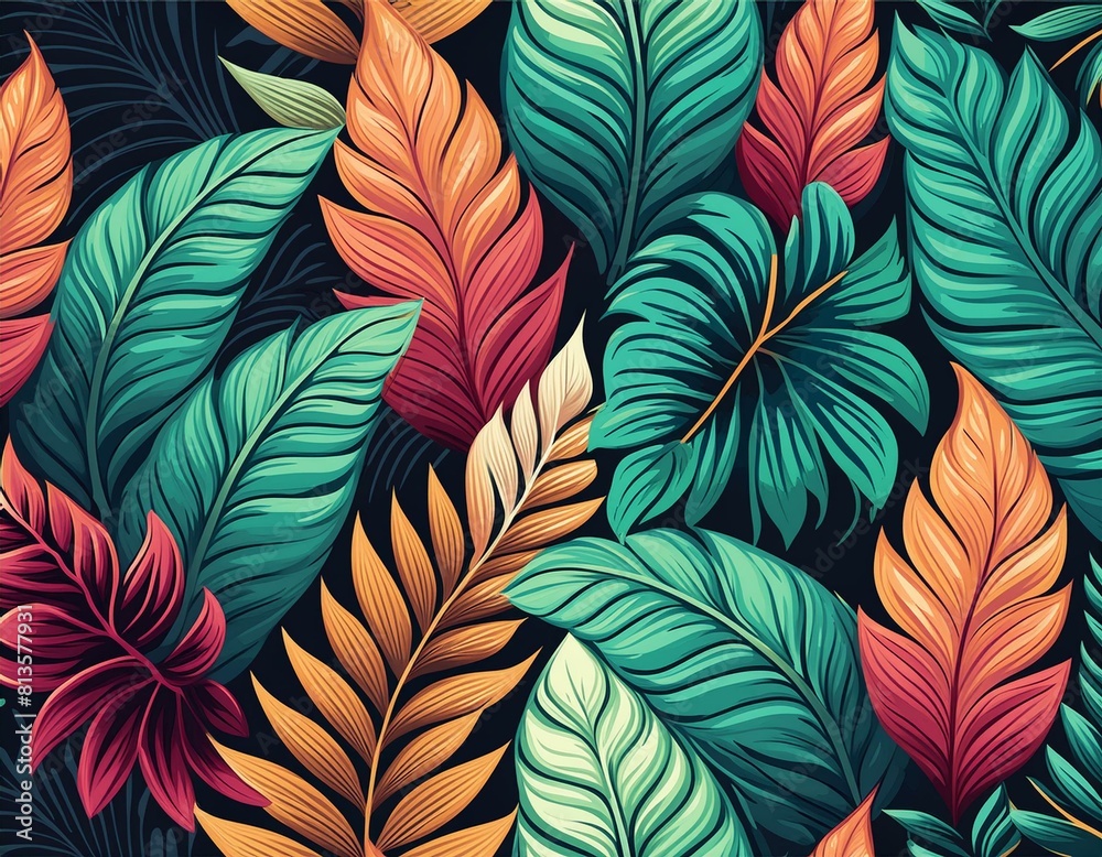 Tropical palm leaves, jungle leaves seamless vector floral pattern background Tropical palm leaves, jungle leaves seamless vector floral pattern background