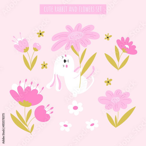 Rabbit and flowers clipart collection