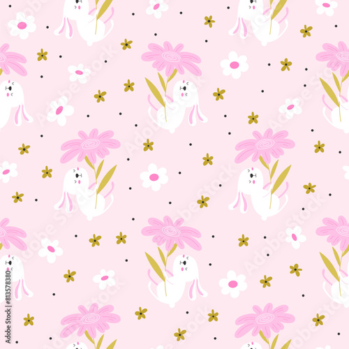Bunny floral pattern in pink color